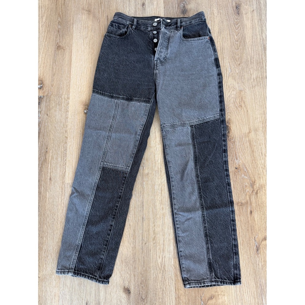 PacSun Y2K Patchwork Colorblock High Rise Straight Jeans Womens 26 Black Grey